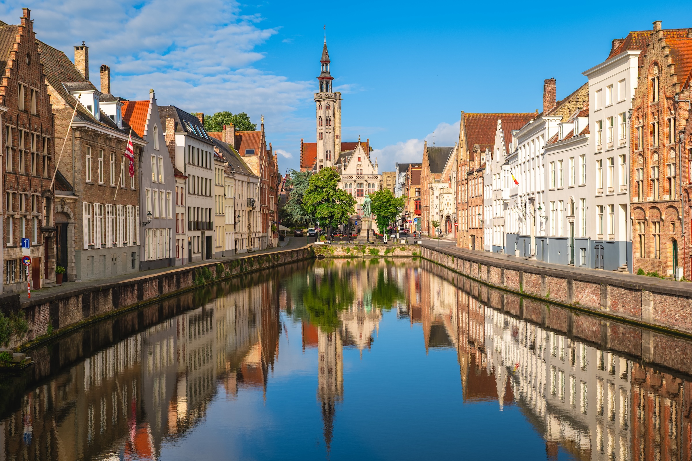 Canal reflecting the gabled houses in Bruges